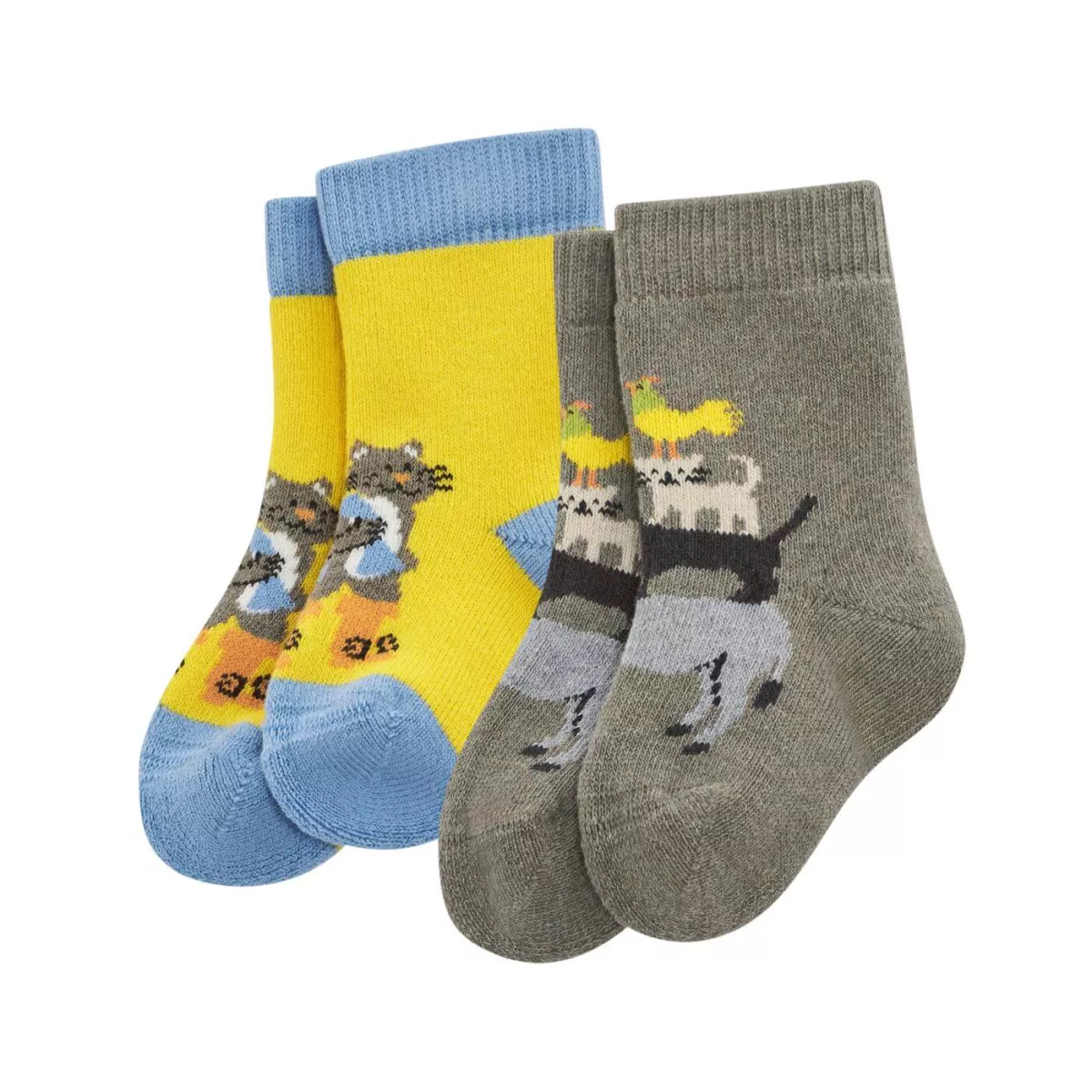 Lot de 2 paires de chaussettes jaune et taupe enfant imprimé animauxs