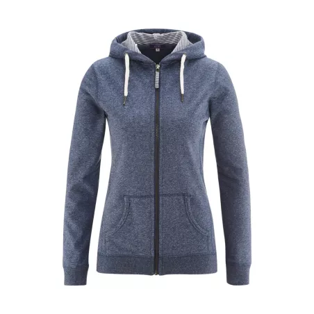 Veste bleue femme, zippée à capuche 100% coton bio 