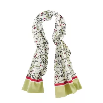Écharpe fleurs sauvages verte et rouge, 100% coton bio