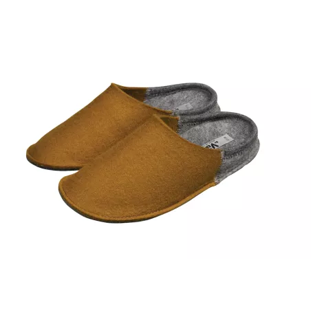 Chaussons en feutre 100% laine ocre / gris chiné
