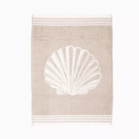 Torchon de cuisine en coton - motif coquillage - crème