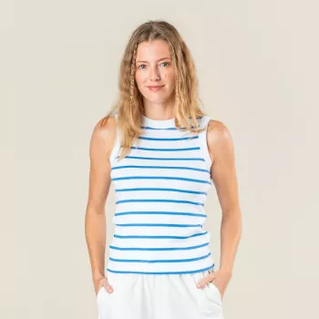 Top bleu et blanc en coton organique