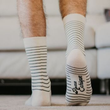 Chaussettes écru rayées noires coton bio