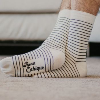 Chaussettes écru rayées noires coton