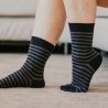 Chaussettes coton bio rayures grises et noires