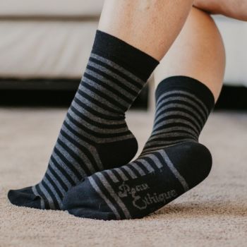 Chaussettes coton bio rayures grises et noires
