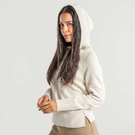 Pull à capuche "SEFFA" 100% coton bio, nature, GOTS et VEGAN, pour femme