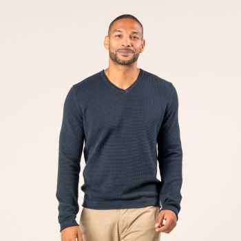 Pull pour homme "RENZO" 100% coton bio, bleu marine, GOTS et VEGAN