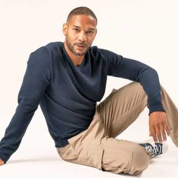 Pull "RENZO" 100% coton bio, bleu marine unie, GOTS et VEGAN