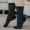 Chaussettes bio en coton imprimé pois blanc sur fond noir 2