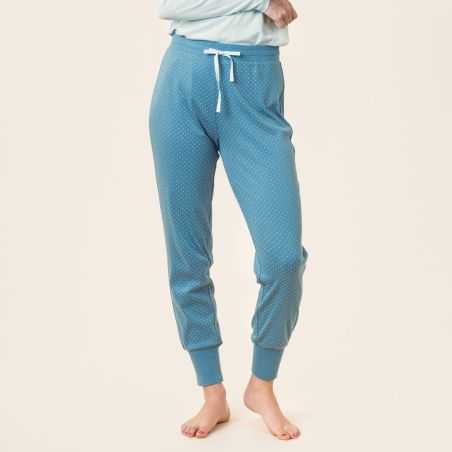 Pantalon de nuit"AVELINE" bleu a petit poit 