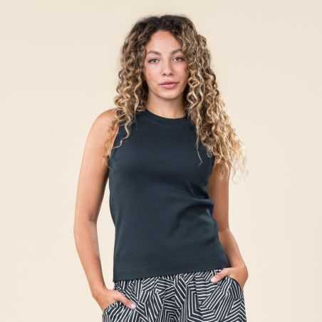 Débardeur en coton bio, blanc et bleu, RITA