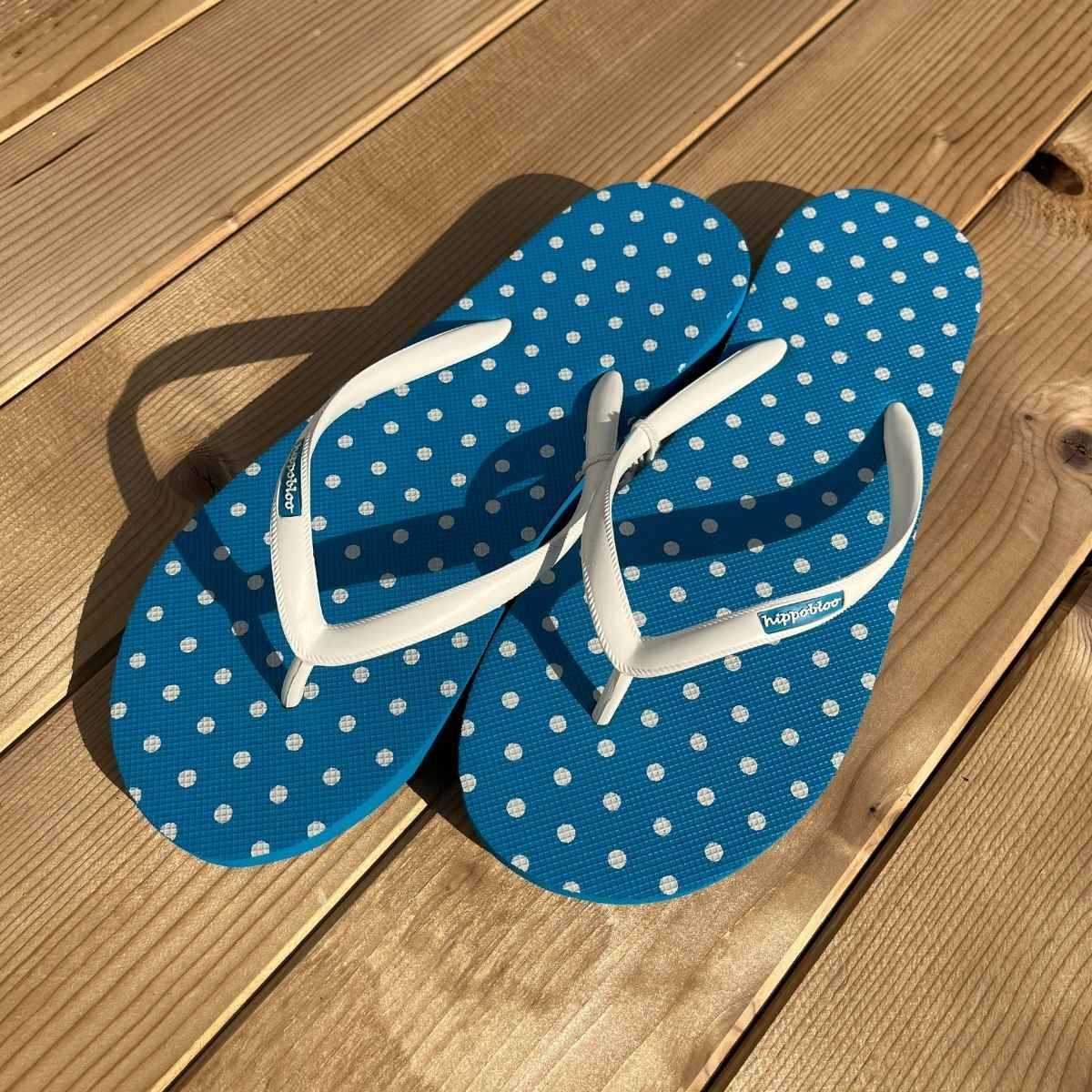 Tongs "PROCIDA" - Bleu océan - Pois blanc