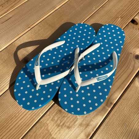 Tongs "PROCIDA" - Bleu océan - Pois blanc