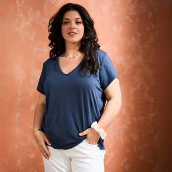 T-shirt "ALINA" col V 100% lin