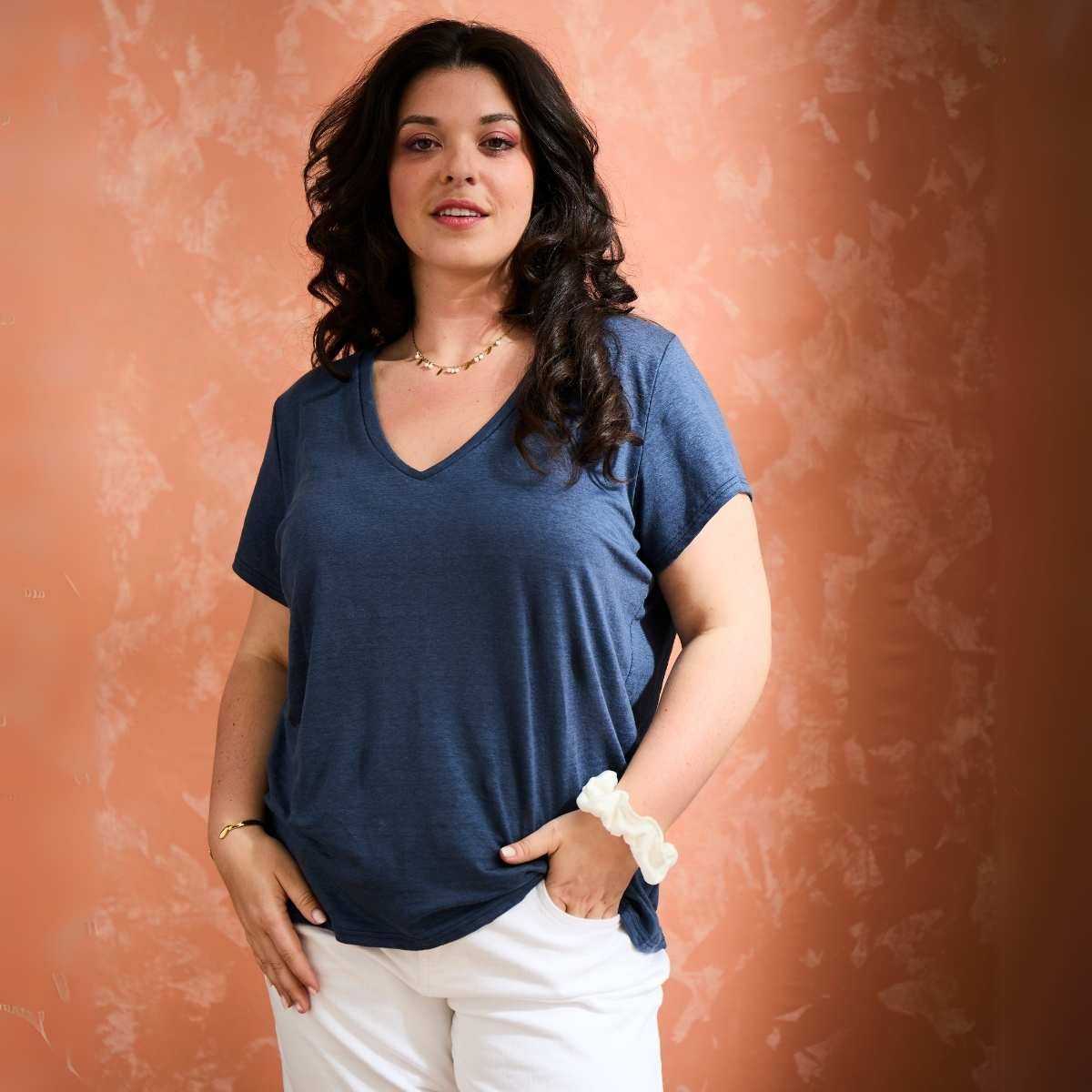 T-shirt "ALINA" col V 100% lin