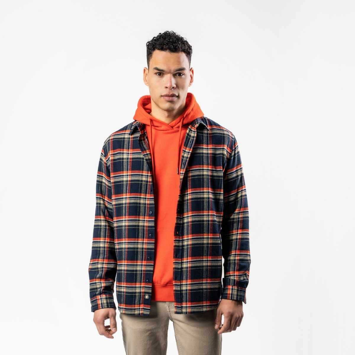 Chemise manches longues "YANNES" à carreaux, 100% coton bio