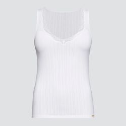 Débardeur à rayures satinées et dentelle - 92% coton bio - GOTS, Fairtrade