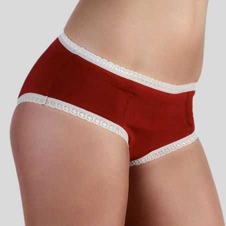 Ligne \"CHLOE\" culotte-shorty coton bio, Rouge/Naturel