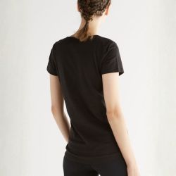 T-shirt 100% coton bio \"flammé\", col V,ALBERO NATUR, Noir