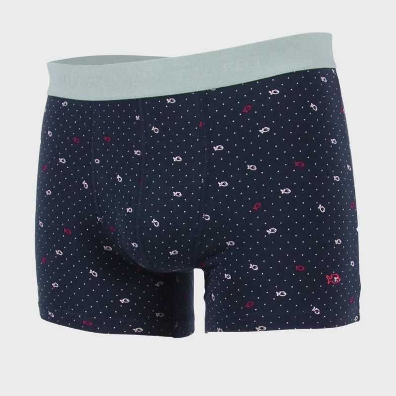 Boxer "FISCHER" motif pois et poissons - 95% Coton bio - GOTS