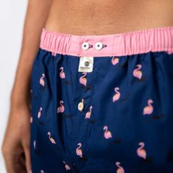 Caleçon \"Flamingo\", bleu et rose, 100% coton bio GOTS