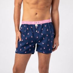 Caleçon \"Flamingo\", bleu et rose, 100% coton bio GOTS