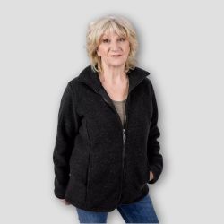 Veste polaire pour femme, 100% laine bio, noir, GOTS et KBT