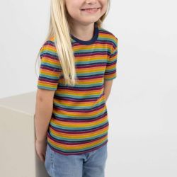 T-shirt enfant manches courtes rayé - 70% Laine bio & 30% Soie - GOTS
