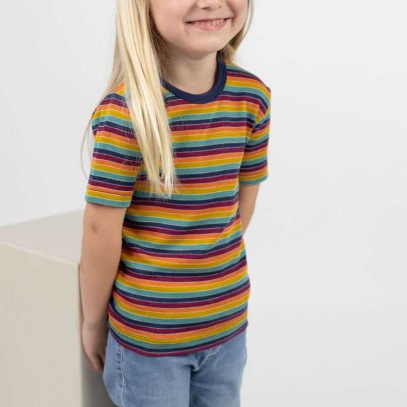 T-shirt enfant manches courtes rayé - 70% Laine bio & 30% Soie - GOTS