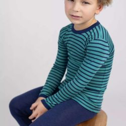 T-shirt manches longues enfant rayé - 70% Laine mérinos bio & 30% Soie - GOTS