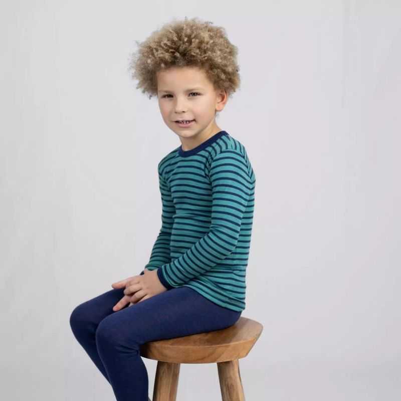 T-shirt manches longues enfant rayé - 70% Laine mérinos bio & 30% Soie - GOTS