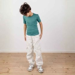 Tricot de peau pour enfant, laine et soie, bleu, GOTS