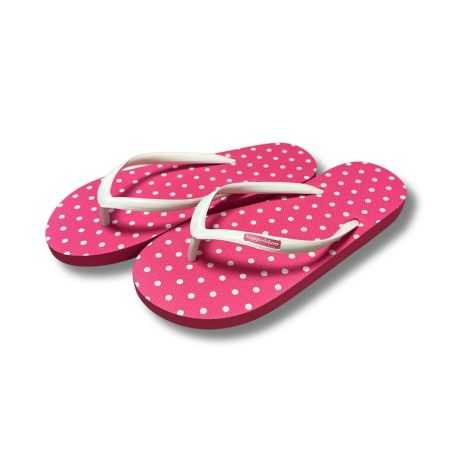 Tongs rose pois blanc