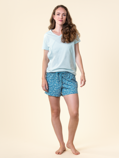 Pyjama "MIRIAM" en 100% de coton bio, bleu clair, GOTS et VEGAN
