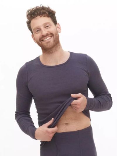 T-shirt manches longues "JOHAN" 100 % coton bio, bleu marine, GOTS et VEGAN