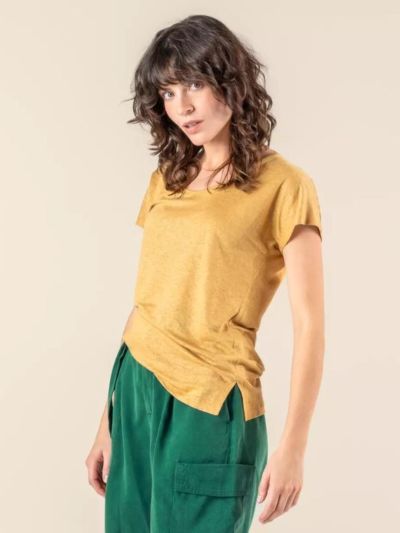 T-shirt "ROBINIA" en 100 % lin, Ocre, VEGAN