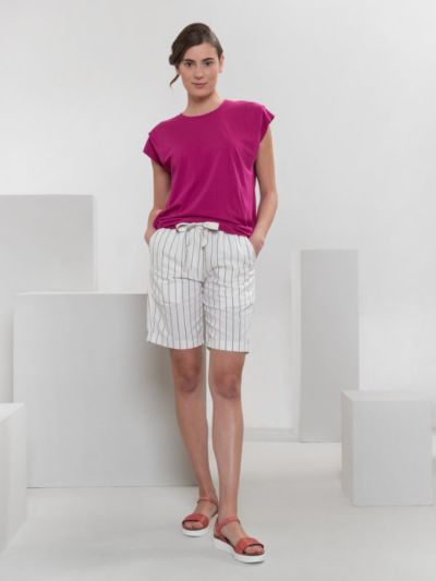 Bermuda en lin et en coton bio, rayé noir et blanc, GOTS et VEGAN