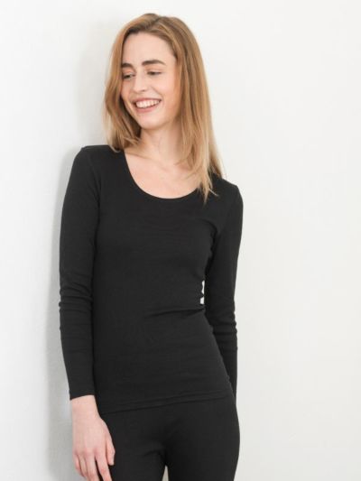 Ligne "LAINE ET SOIE GOTS" tricot de peau, manches longues noir