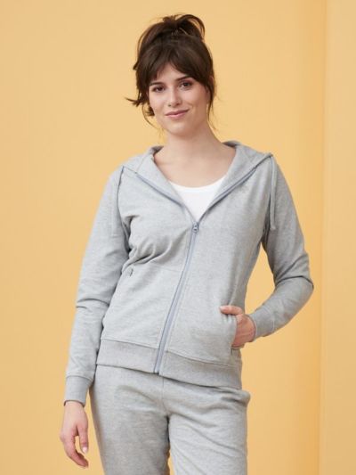 Veste sweat capuche coton bio Femme Gris Chiné, GOTS et VEGAN