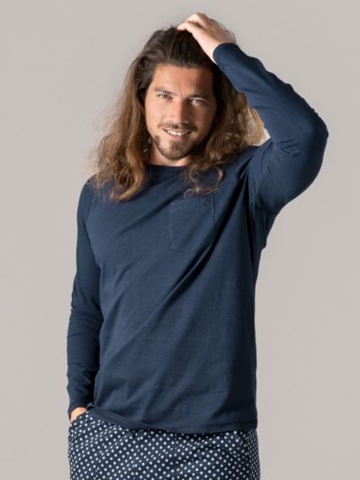 Haut de pyjama "FELIX" en 100% de coton bio, bleu marine, GOTS