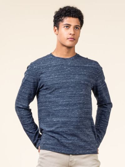 T-shirt manches longues "SOA" en 100% de coton bio, bleu nuit, GOTS et VÉGÉTALIEN