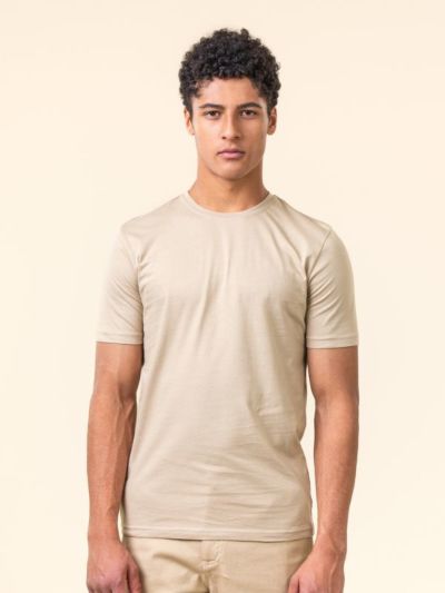 T-shirt "THERREL" en 100% coton bio, beige, GOTS et VÉGÉTALIEN