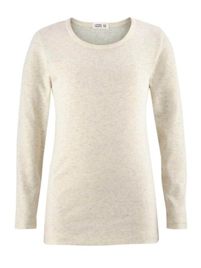 Tricot 100% coton bio manches longues, naturel chiné GOTS