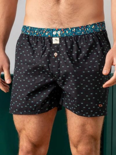 Caleçon 100 % coton bio, noir, motif billy black, GOTS