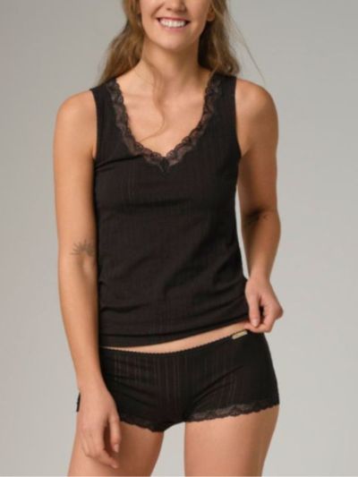 Maillot de corps "DENTELLE" en 92% de coton bio, noir, Fairtrade, GOTS
