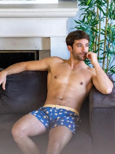 Caleçon 100 % coton bio, bleu, motif elephant dream, GOTS