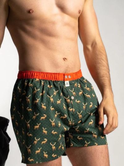 Caleçon 100 % coton bio, vert, motif Prancer, GOTS
