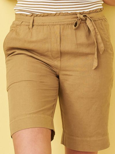Bermuda en coton/lin bio, Tabac GOTS