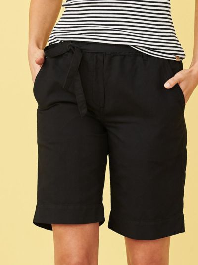 Bermuda en coton/lin bio, Femme Noir GOTS